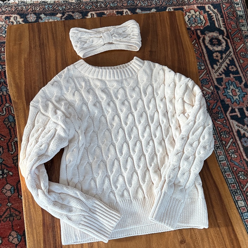 Rachel Zoe Cable Knit Sweater and Headband - Cream